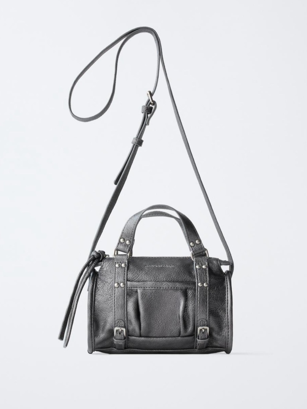 Zara Black Leather Mini Crossbody Satchel